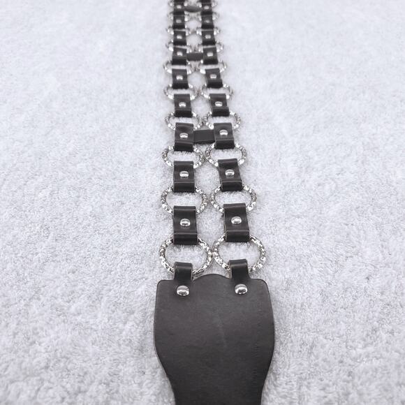 NWOT Ansaldo Dual Row Hammer Textured O-Ring Belt Leather Italy Punk Goth Rock - Picture 9 of 10